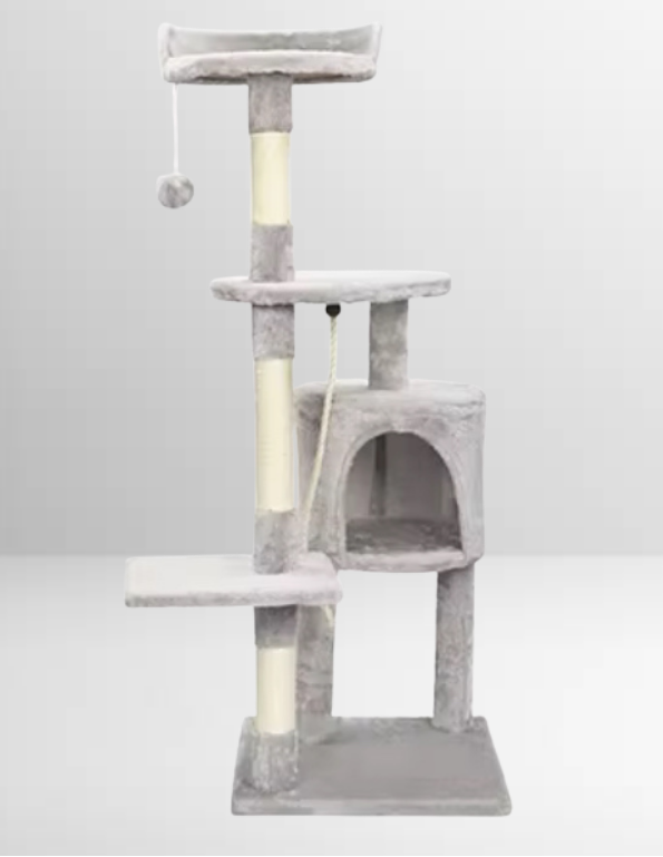 Katzenkratzbaum mit Höhlen, Spielzeug & Hängematte – stabil & gemütlich