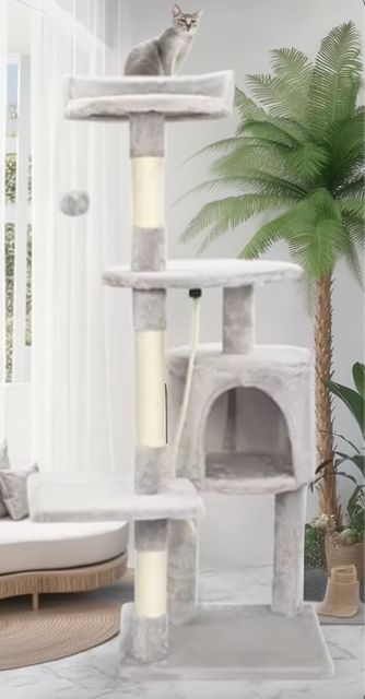 Katzenkratzbaum mit Höhlen, Spielzeug & Hängematte – stabil & gemütlich